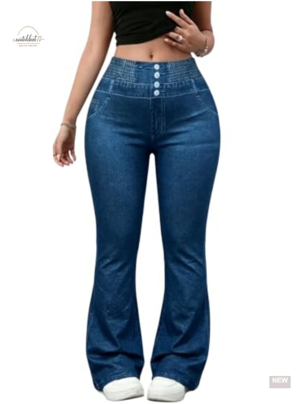 Plus Size Wide Leg Stretch Pull On Leggings High Rise Denim Look